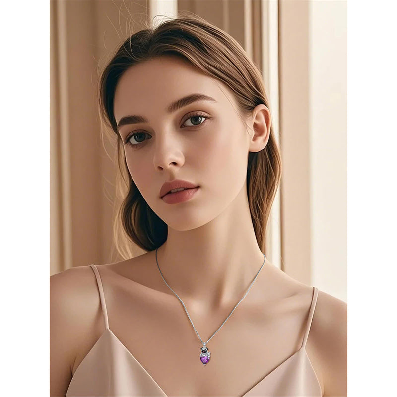 Sterling Silver Heart Birthstone Pug Pendant Necklace