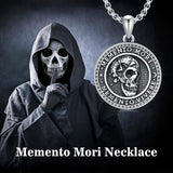 Sterling Silver Memento Mori Gothic Skull Amulet Pendant Necklace for Men