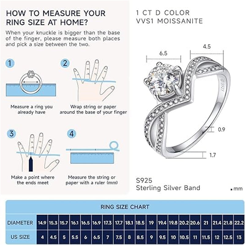 Sterling Silver Personalized Engraved Moissanite Engagement Wedding Anniversary Ring