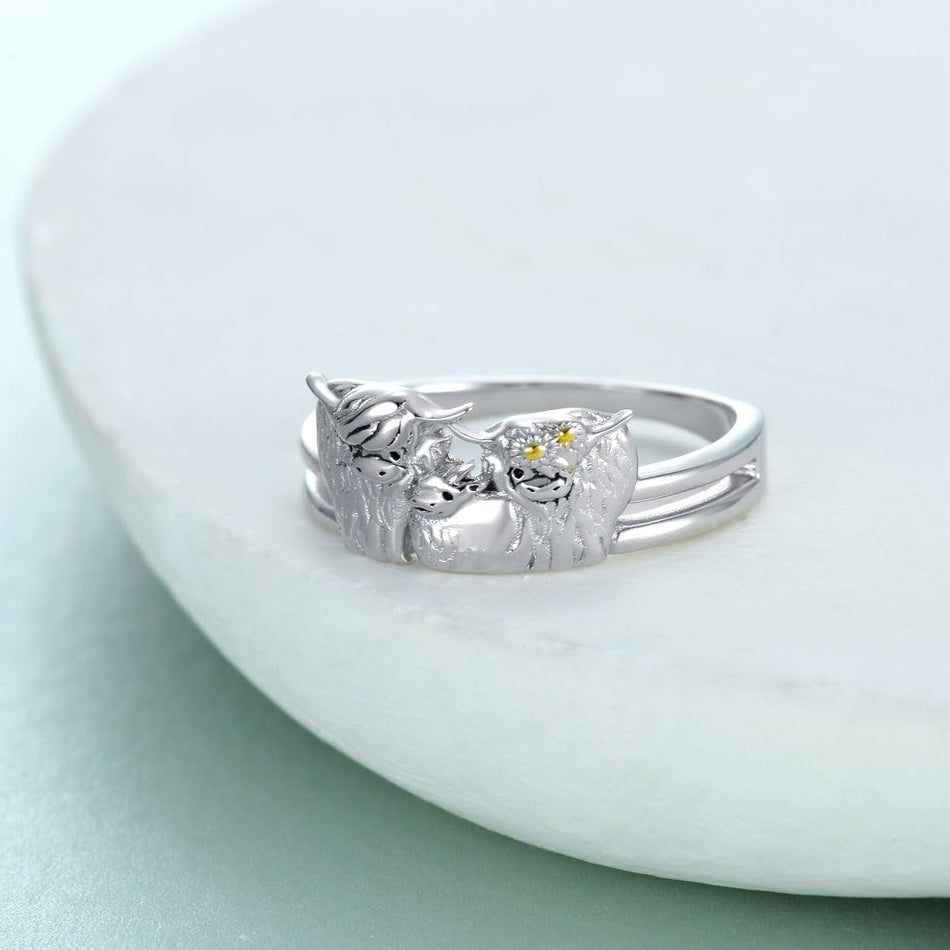Sterling Silver Family Highland Cow Ring Animal Ring