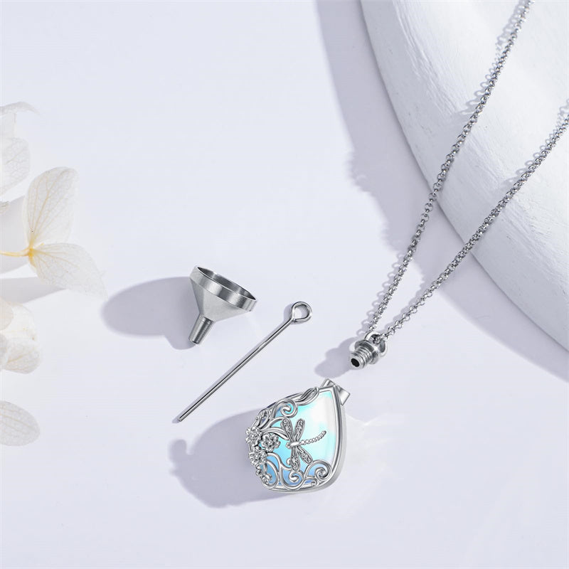 Sterling Silver Moonstone Dragonfly Urn Necklace for  Ashes