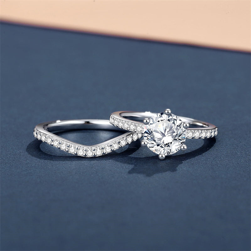 Sterling Silver Moissanite Wedding Ring Set for Women
