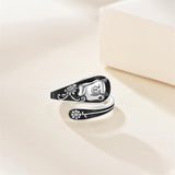 Sterling Silver Cat Adjustable Spoon Ring for Women
