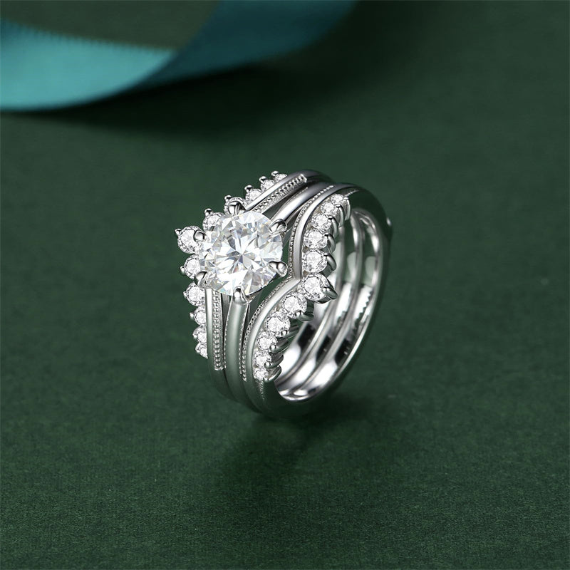 Sterling Silver Moissanite Wedding Ring Set