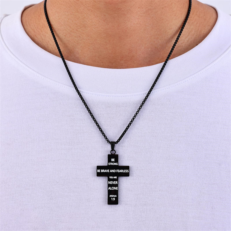 Stainless Steel Inspirational Bible Verse American Flag Cross Pendant Necklace