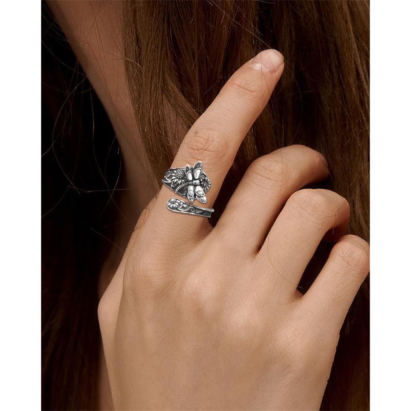 Sterling-Silver White Turquoise Dragonfly Spoon Ring and Dragonfly Sunflower Dangle Earrings