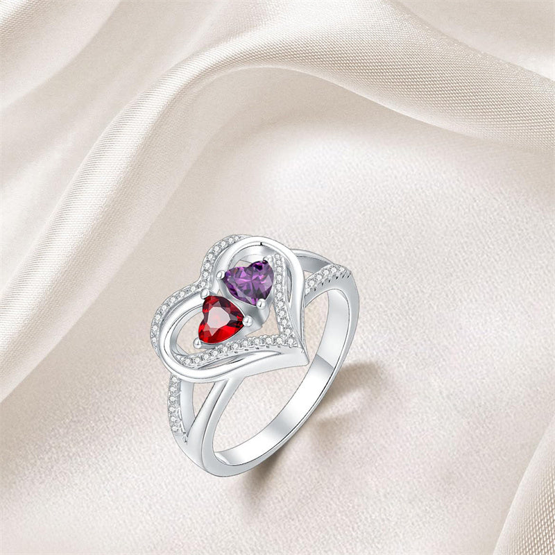 Sterling Silver Heart Birthstone Ring for Women