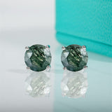 Sterling Silver Natural Moss Agate Stud Earrings