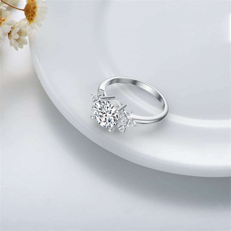 Sterling Silver Personalized Engraved Moissanite Engagement Wedding Anniversary Ring