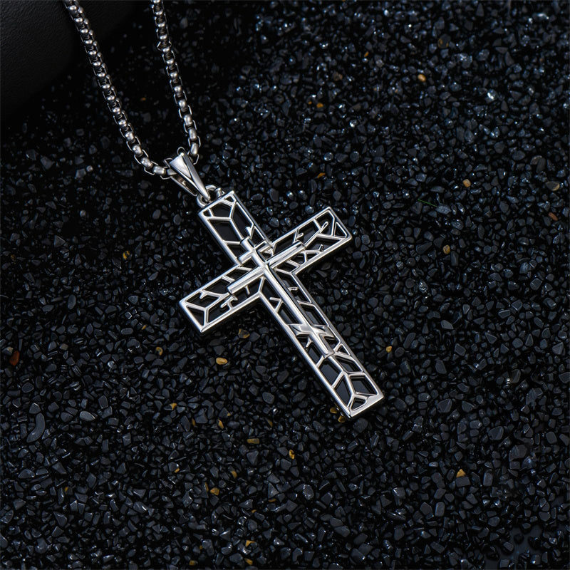 Sterling Silver Cross Christian Pendant Necklace for Men