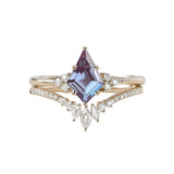 Sterling Silver 10K 14K 18K Gold Kite Cut Gemstone Wedding Ring Set