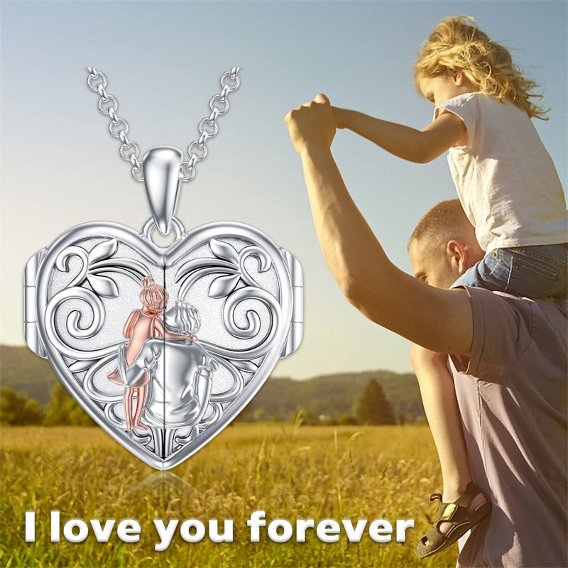 Sterling Silver Personalized Photo Abalone Shell Turquoise Malachite Father Daughter Pendant Necklace