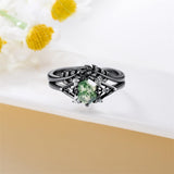 Sterling Silver Personalized  Engraved Hexagon Cut Moss Agate Engagement Wedding Ring Set for Women