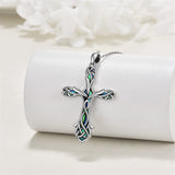 Sterling Silver Abalone Shell Turquoise Origami Cross Pendant Necklace