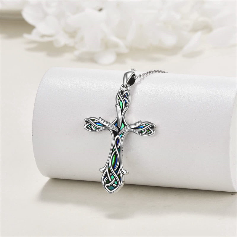 Sterling Silver Abalone Shell Turquoise Origami Cross Pendant Necklace