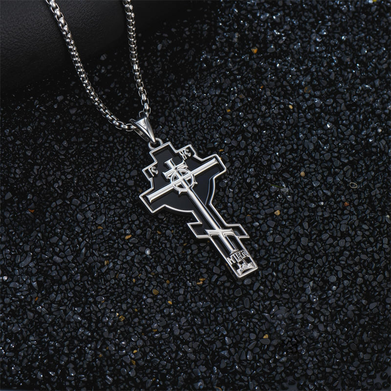 Sterling Silver Cross Christian Pendant Necklace for Men