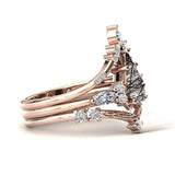 Sterling Silver 10K 14K 18K Personalized Engraved 2CT Natural Black Rutilated Quartz Engagement Ring Set