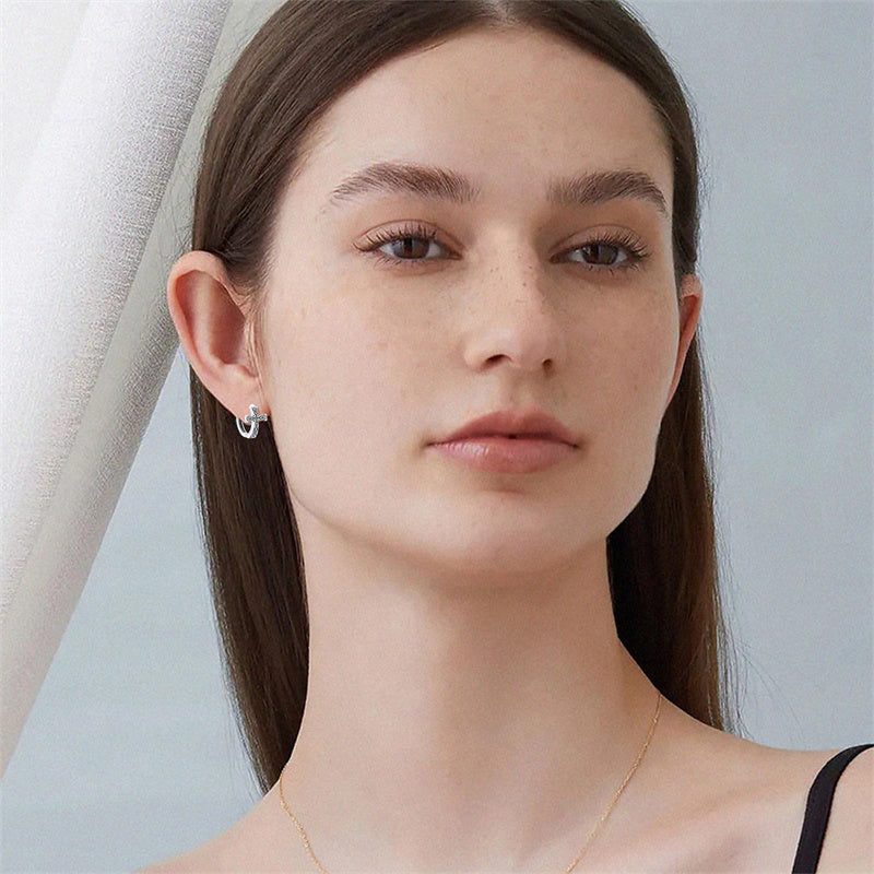 Sterling Silver Celtic Cross Hoop Dangle Earrings