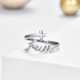 Sterling Silver Adjustable Cross Inspirational Ring With Engraved