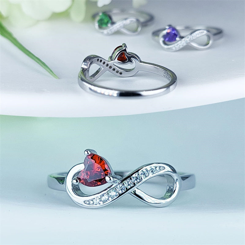 Sterling Silver Birthstone Heart Infinity Promise Ring
