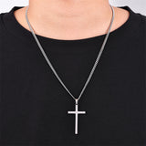 Sterling Silver Cross Pendant Necklace with 3.0mm Stainless Steel Cuban Chain