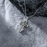 Sterling Silver Fish Hook Cross Pendant Necklace for Men