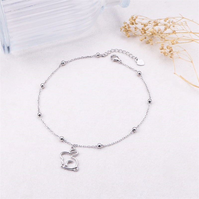 Sterling Silver Cat Birthstone Single Layer Anklet