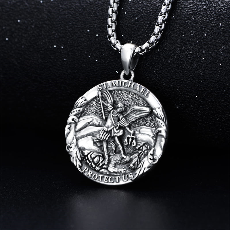 Sterling Silver St Michael Pendant Necklace