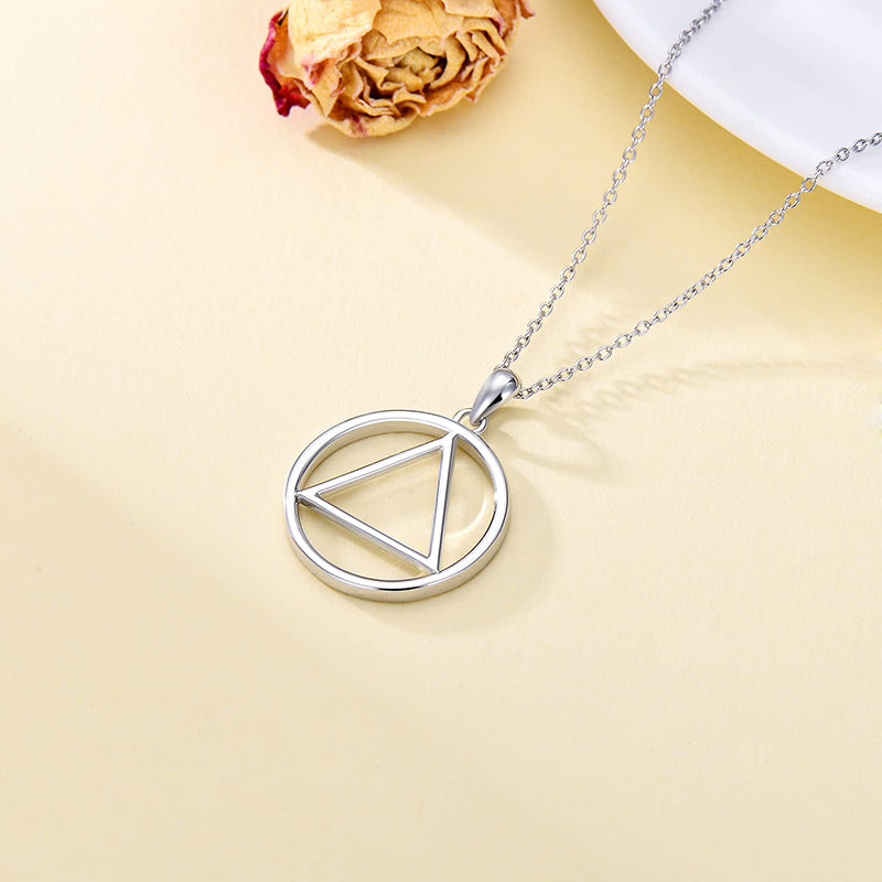Sterling Silver AA Recovery Symbol Sobriety Alcoholics Anonymous Pendant Necklace