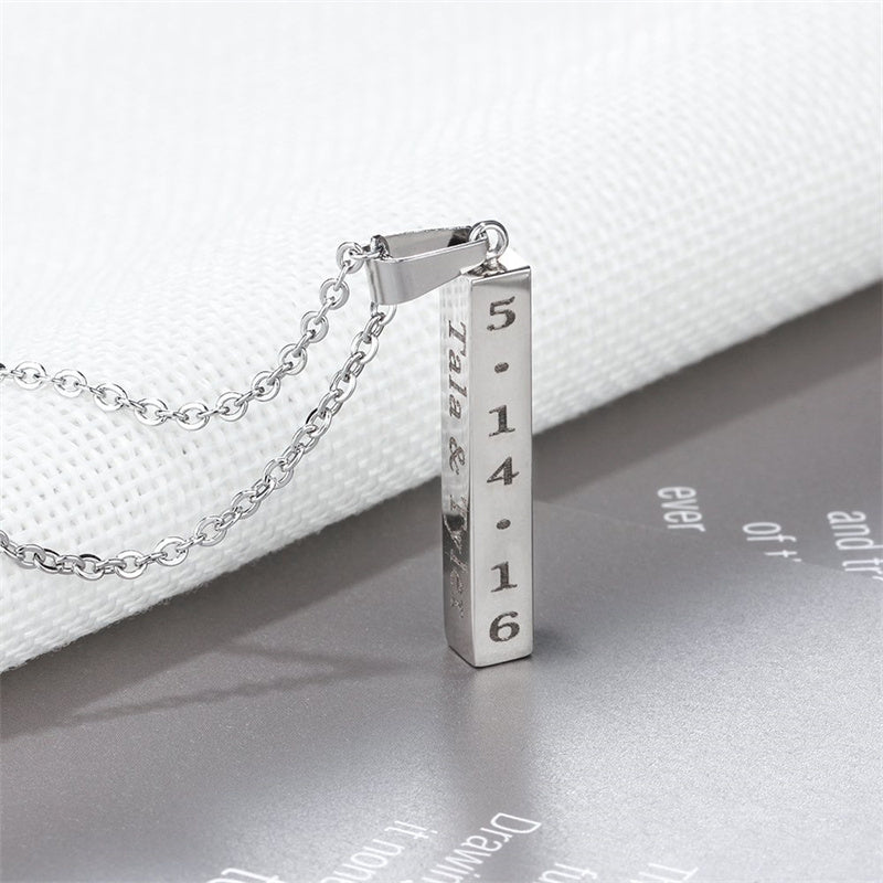 Stainless Steel Personalized Engraved Vertical Bar Necklace