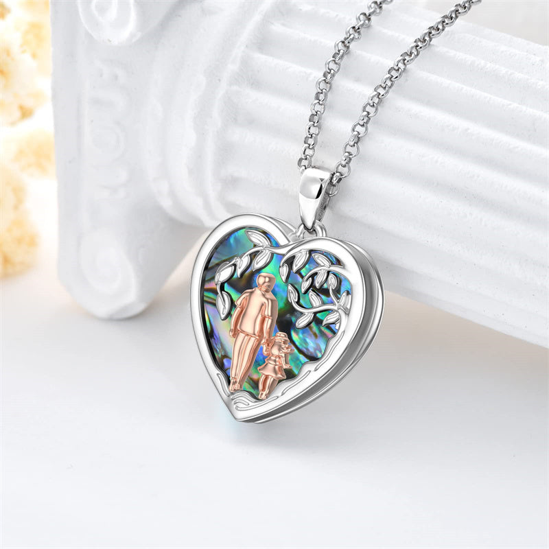 Sterling Silver Personalized Photo Abalone Shell Turquoise Malachite Father Daughter Pendant Necklace