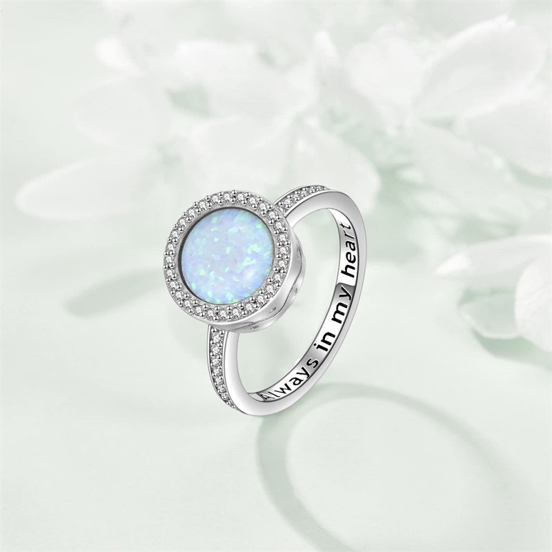 Sterling Silver Opal Urn Ring for Ashes With Engraved