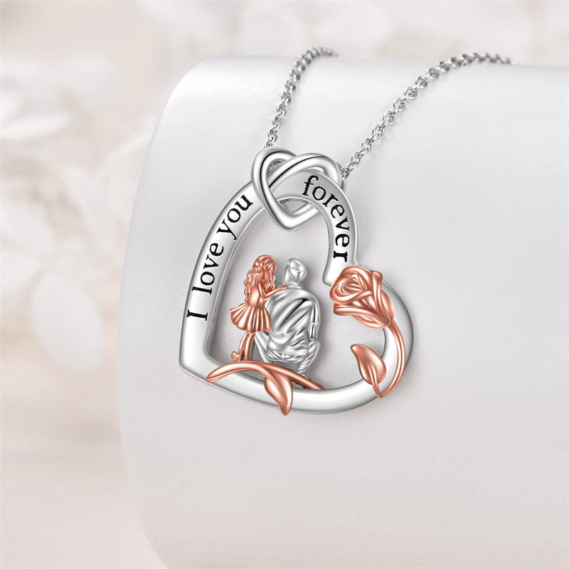 Sterling Silver Heart Father Daughter Pendant Necklace for Daughter