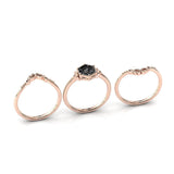 Sterling Silver 10K 14K 18K Personalized Engraved 2CT Natural Black Rutilated Quartz Engagement Ring Set