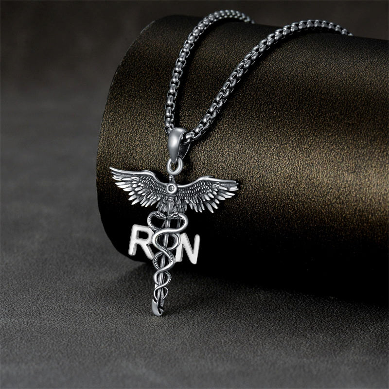 Sterling Silver Caduceus Phoenix RN Pendant Necklace RN Nurse Graduation Gift