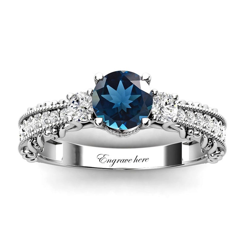 Sterling Silver 10K 14K 18K Personalized Engraved 1 Carat  Round Birthstone Engagement Ring