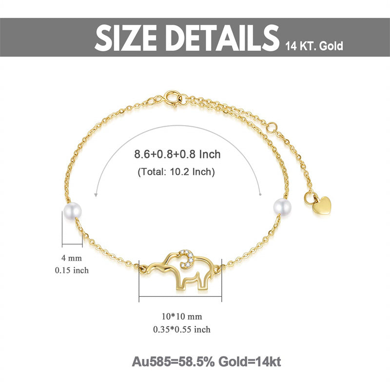 14k Gold Pearl Elephant Single Layer Anklet