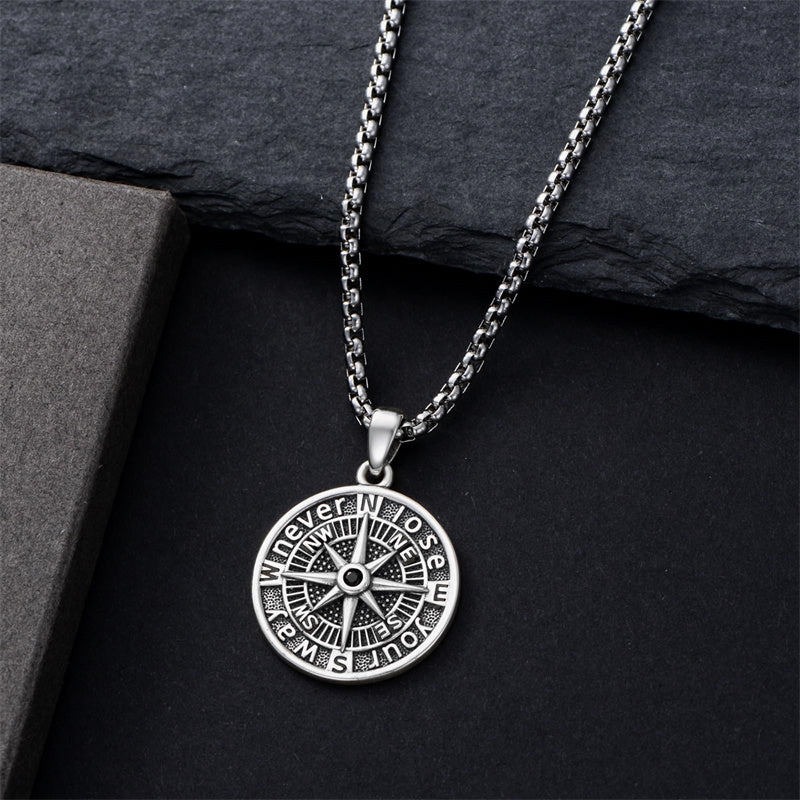 Sterling Silver Compass Pendant Necklace Graduation Jewelry Gift