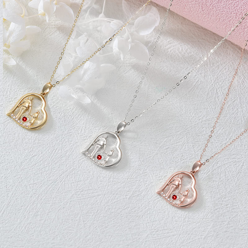 10K 14K 18K Gold Father Daughter Heart Pendant Necklace For Gift