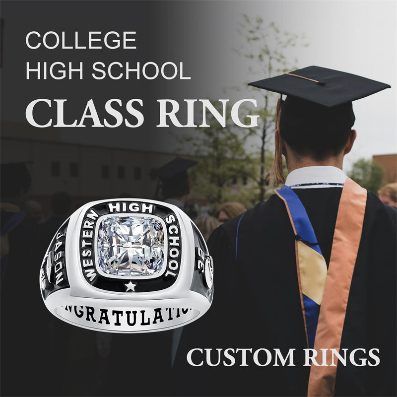 Sterling Silver Personalized Engraved Birthstone 2025 High School College Class Ring