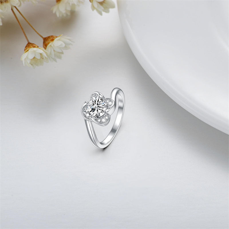 Sterling Silver Personalized Engraved Moissanite Engagement Wedding Anniversary Ring