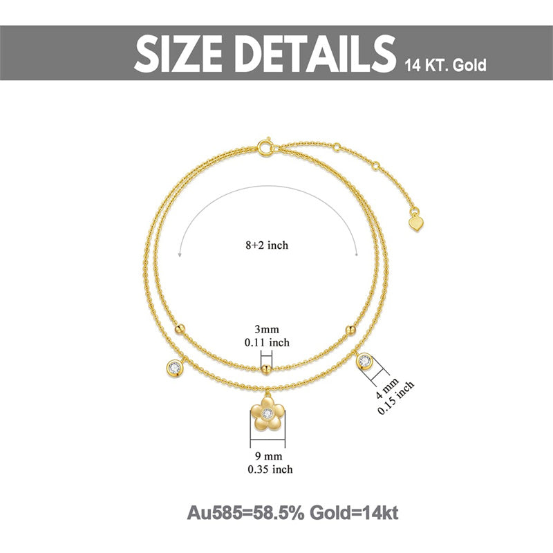 14K Gold Flower Layered Anklet