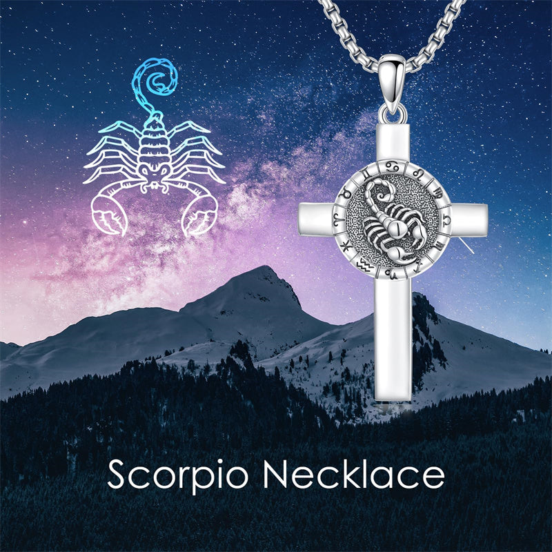 Sterling Silver 12 Constellation Cross Pendant Necklace