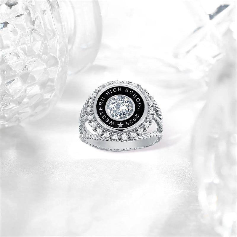 Sterling Silver Personalized Birthstone Engraved   Graduation Class Ring for Women