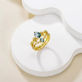 Sterling Silver 10K 14K 18K Gold Pear Cut Gemstone Leaf  Engagement Ring Set