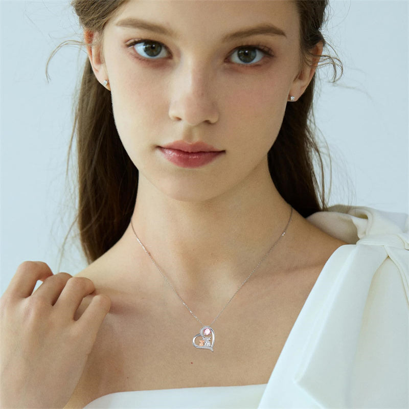 Sterling Silver Birthstone Two Highland Cow Pendant Necklace