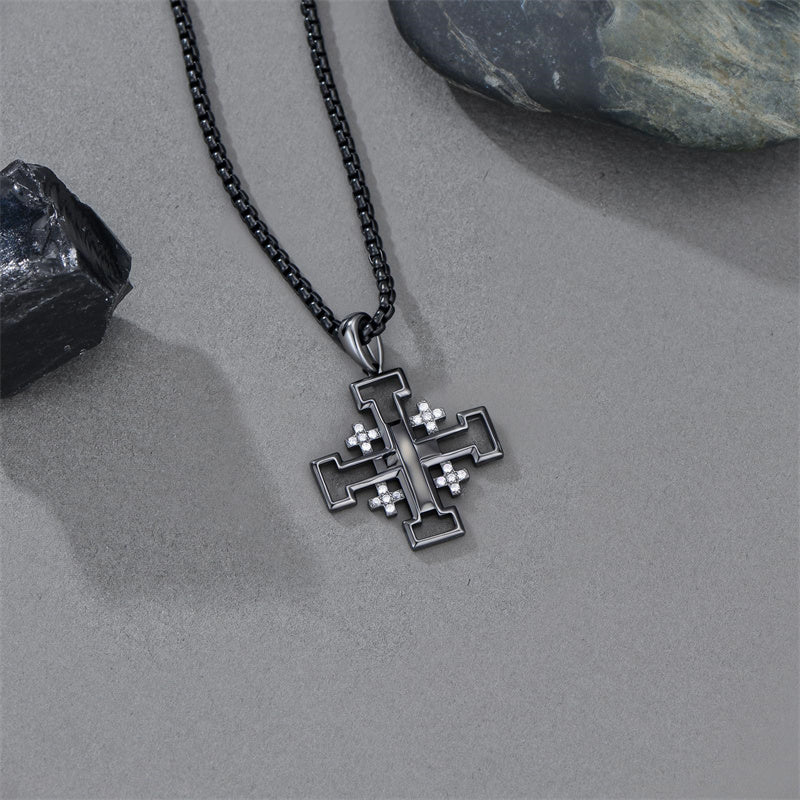 Sterling Silver Jerusalem Cross Pendant Necklace for Men