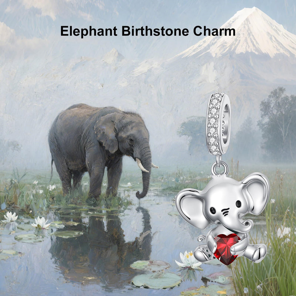 Sterling Silver 12 Months Birthstone Elephant Bead Charms