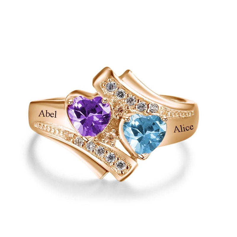 10K 14K 18K Gold Personalized Engraved Heart Birthstone Ring