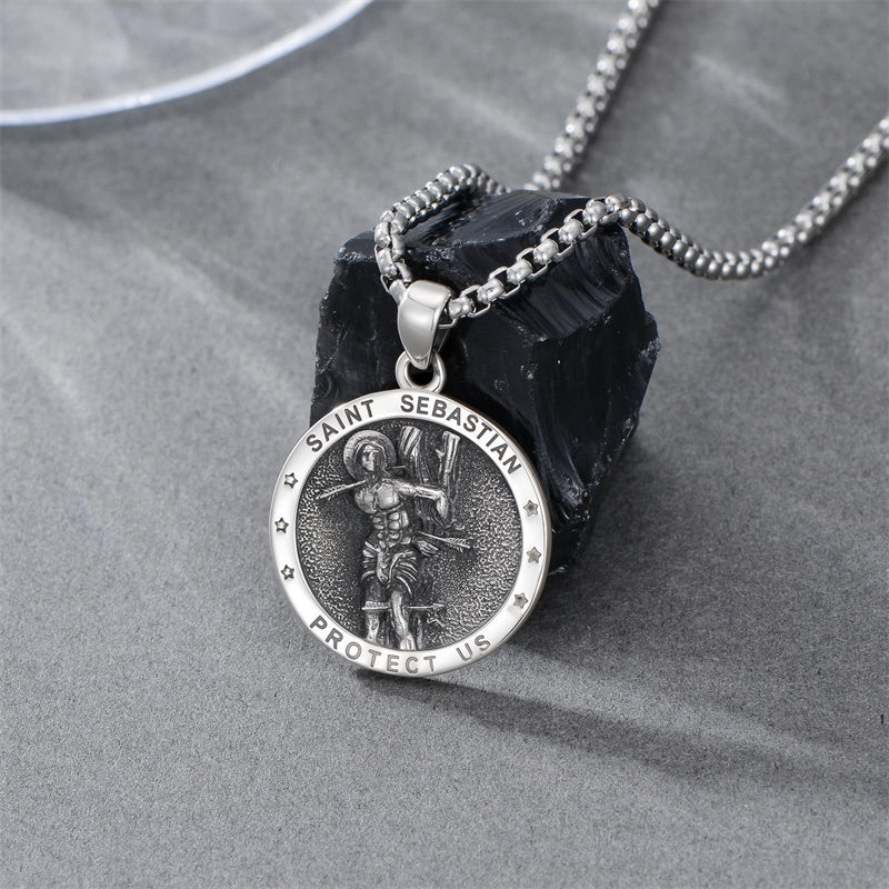 Sterling Silver Saint  Michael Christopher Sebastian Jude Gabriel Anthony Religious Pendant Necklace